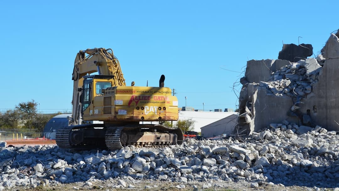 Industrial demolition site with heavy equipment