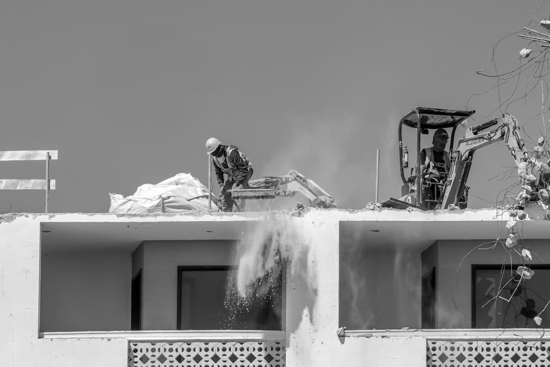 Construction site with dust and demolition debris