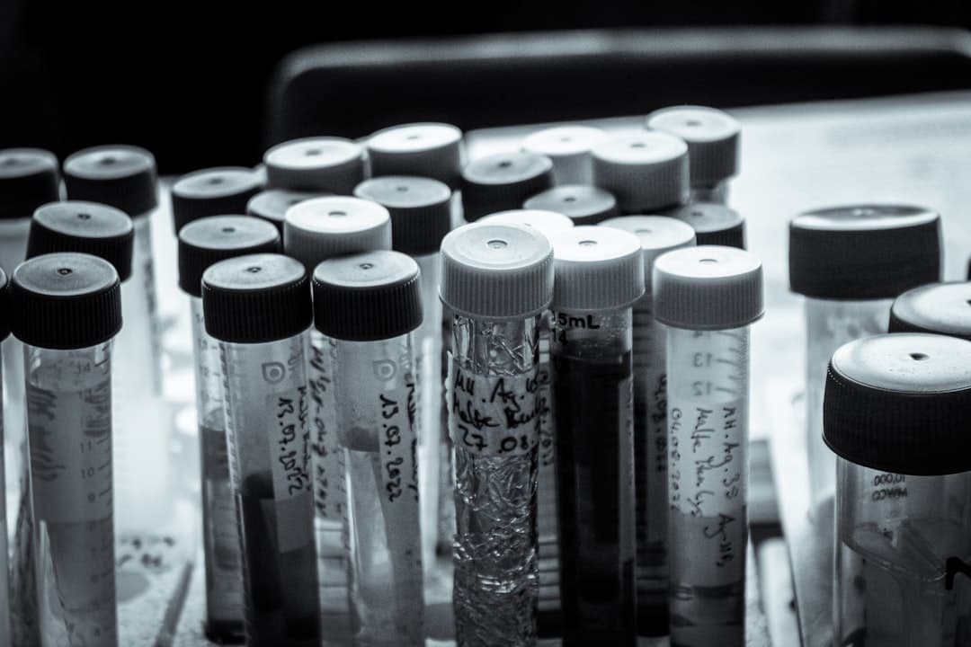 Lab bench with analysis tubes