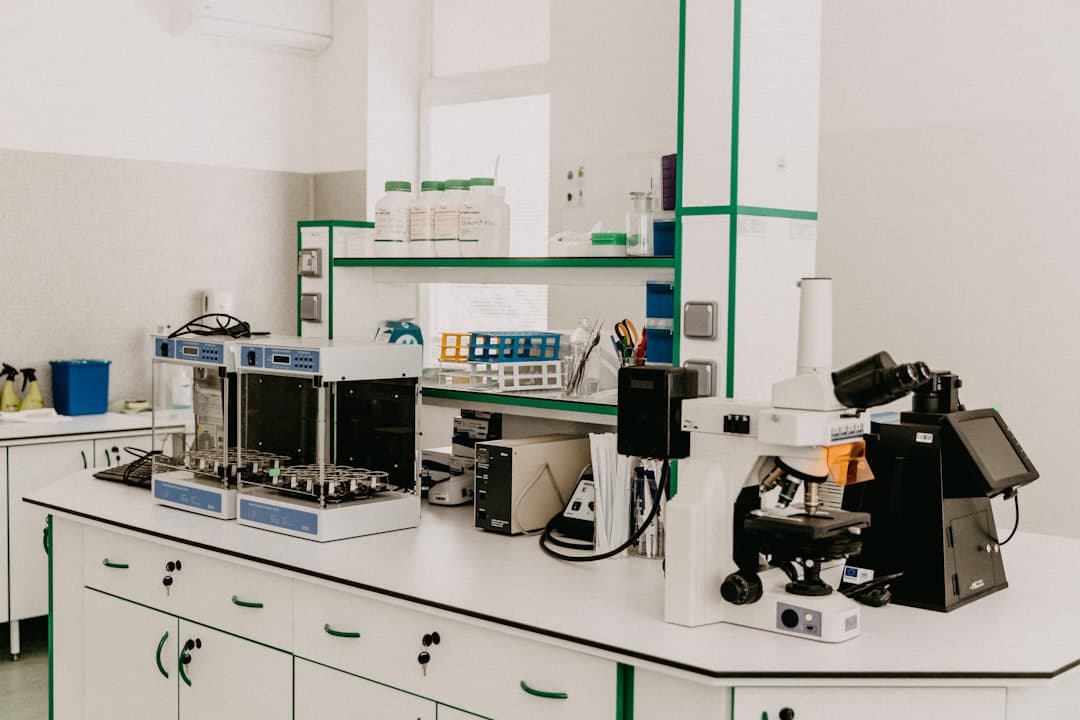 Lab equipment on a clean workbench