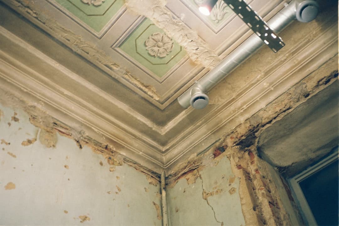 Water-stained ceiling indicating moisture damage