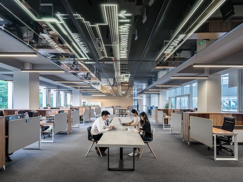 Professional business office showcasing technological innovation